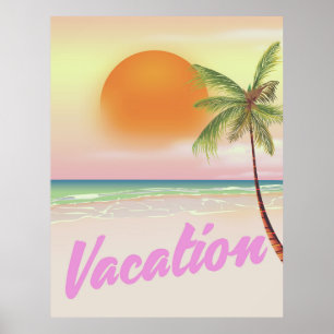 Vintage vakantieposter strand jaren 80 poster