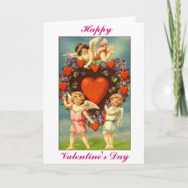 Vintage Valentijn 3 Cupido's en Rode harten Feestdagen Kaart
