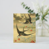 Vintage Valentijn Boerenzwaluw met Harten Feestdagenkaart (Staand voorkant)