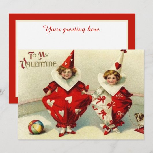 vintage-Valentijn clowans Feestdagenkaart (Voorkant / Achterkant)