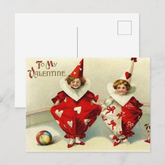 vintage-Valentijn clowans Feestdagenkaart (Voorkant / Achterkant)