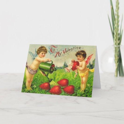 Vintage Valentijn Cupid Gardeners Feestdagen Kaart (Voorkant)