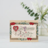 Vintage - Valentijn - Gedicht, Harten & Bloemen Feestdagenkaart (Staand voorkant)