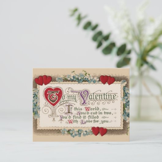 Vintage - Valentijn - Gedicht, Harten & Bloemen Feestdagenkaart (Staand voorkant)