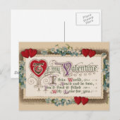 Vintage - Valentijn - Gedicht, Harten & Bloemen Feestdagenkaart (Voorkant / Achterkant)