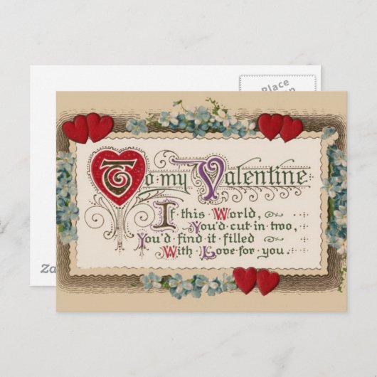 Vintage - Valentijn - Gedicht, Harten & Bloemen Feestdagenkaart (Voorkant / Achterkant)