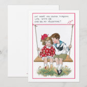 Vintage Valentijn kinderen in het zweefvliegtuig Feestdagenkaart (Voorkant / Achterkant)