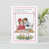 Vintage Valentijn kinderen in het zweefvliegtuig Feestdagenkaart (Staand voorkant)