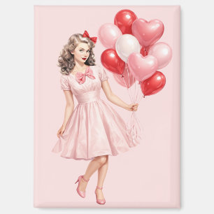 Vintage Valentijn Pin-Up Meisje met Hartballonnen  Magneet