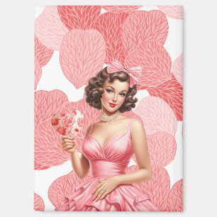 Vintage Valentijn Pin-Up Meisje met Hartvormige Wa Magneet