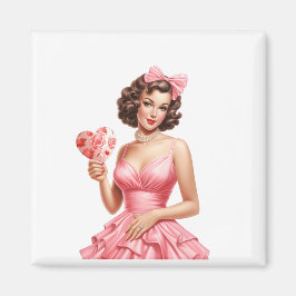 Vintage Valentijn Pin-Up Meisje met Hartwaaier Magneet