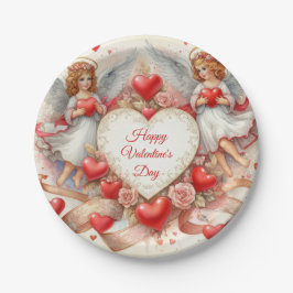 Vintage Valentijnsdag Cherubijnen Engelen  Papieren Bordje