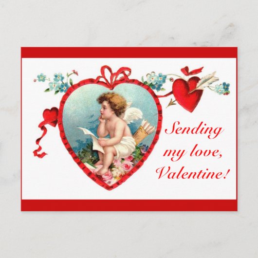 Vintage Valentijnsdag Cupid Briefkaart (Voorkant)