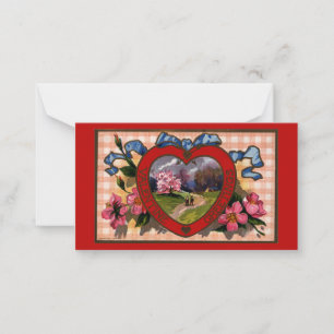 Vintage Valentijnsdag Groeten Hart en Bloemen Notitiekaartje