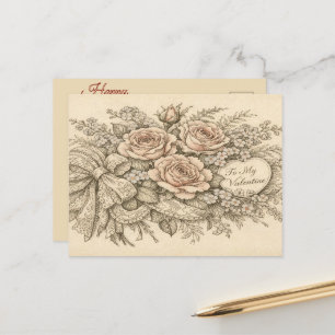 Vintage Valentijnsdag-postkaart met bloemen Feestdagenkaart