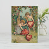 Vintage Valentijnskaarten Cherubs Met Harten Feestdagenkaart (Staand voorkant)