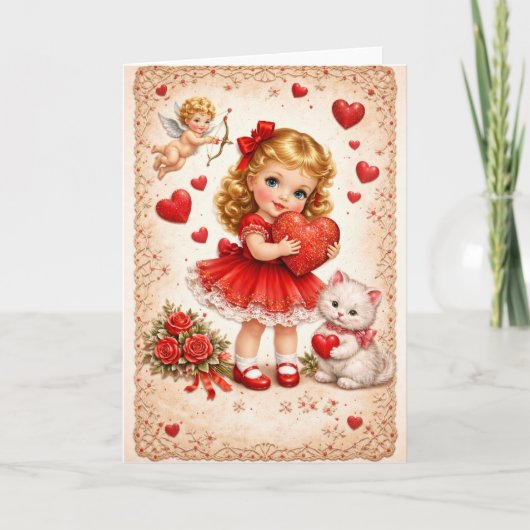 Vintage Valentine Card with Cupid Kaart (Voorkant)
