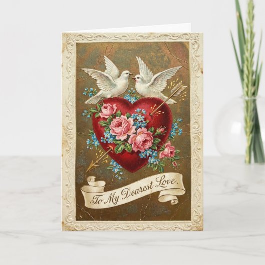 Vintage Valentine Dearest Love Card Kaart (Voorkant)