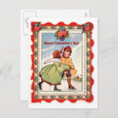 Vintage Valentine - Ice Skating & Hearts-koppel Feestdagenkaart (Voorkant / Achterkant)