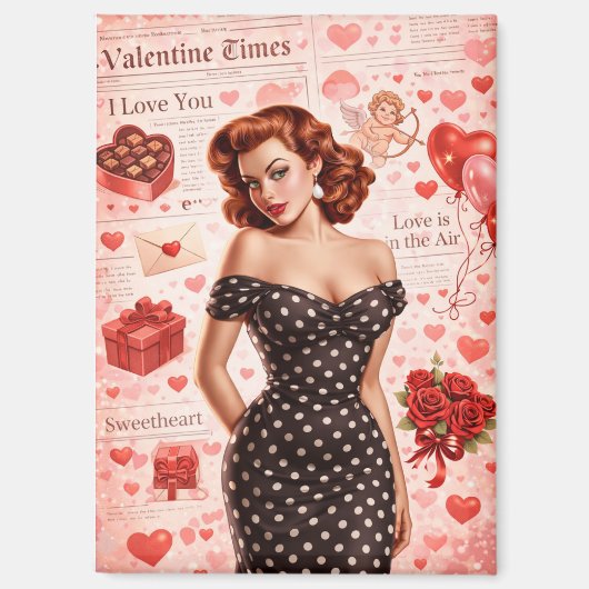 Vintage Valentine Pin-Up Girl Magneet (Voorkant)