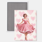 Vintage Valentine Pin-Up Girl Magnet  (Voorkant / Achterkant)