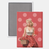 Vintage Valentine Pin-Up Girl with Roses Magneet (Voorkant / Achterkant)