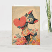 Vintage Valentine`s Day Cat With Heart Kaart (Achterkant)