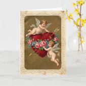 Vintage Valentines Cupid Heart Card Kaart (Gele Bloem)