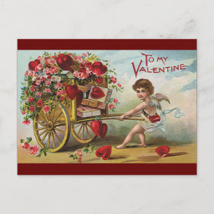 Vintage Valentines Day Angel, Cart of Love Hearts Feestdagenkaart