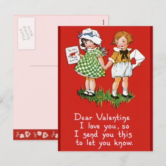 Vintage Valentine's for Kids Feestdagenkaart (Voorkant / Achterkant)