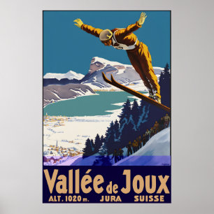 Vintage Vallée de Joux Zwitserland Ski Reizen Poster