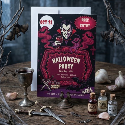 Vintage Vampier Halloween Feest Kaart