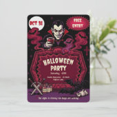 Vintage Vampier Halloween Feest Kaart (Staand voorkant)