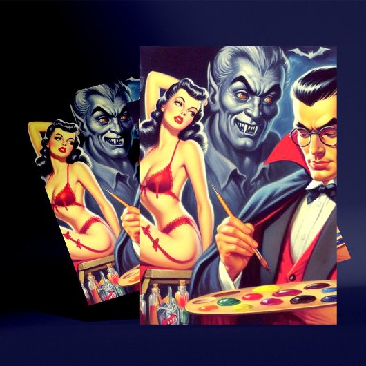 Vintage Vampire and Pin Up Briefkaart