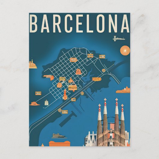 Vintage van Barcelona Spanje Briefkaart (Voorkant)