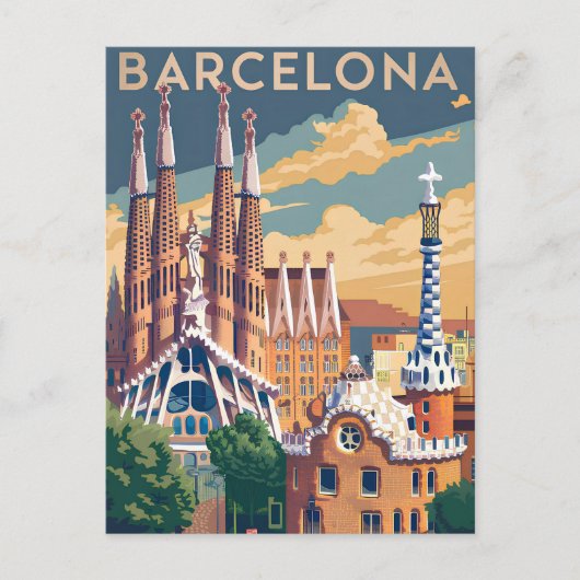 Vintage van Barcelona Spanje Briefkaart (Voorkant)