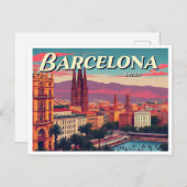 VINTAGE VAN BARCELONA SPANJE BRIEFKAART (Voorkant / Achterkant)