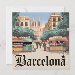 Vintage van Barcelona Spanje Feestdagenkaart