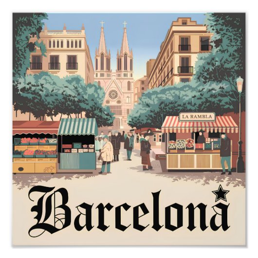 Vintage van Barcelona Spanje Foto Afdruk (Voorkant)