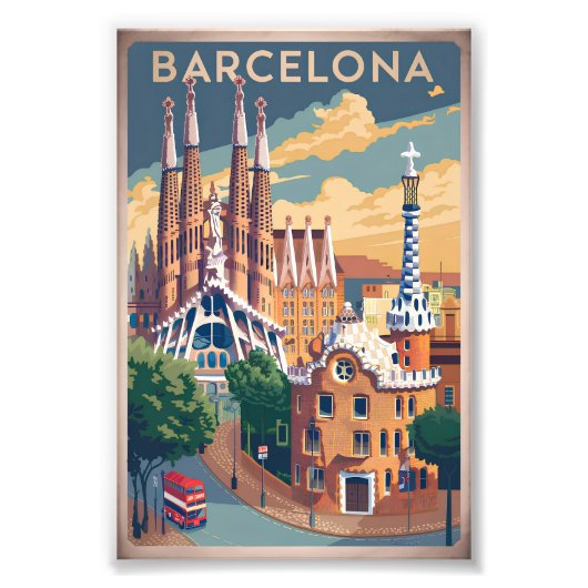Vintage van Barcelona Spanje Foto Afdruk (Voorkant)