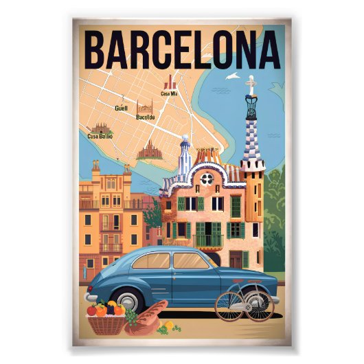 Vintage van Barcelona Spanje Foto Afdruk (Voorkant)