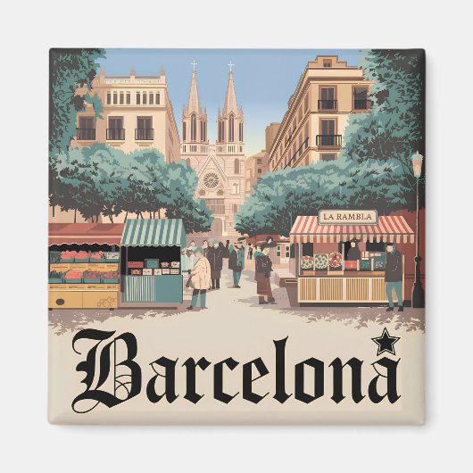 Vintage van Barcelona Spanje Magneet (Voorkant)