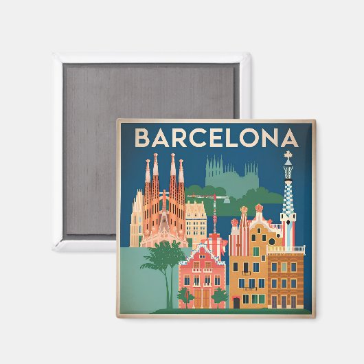 Vintage van Barcelona Spanje Magneet (Voorkant / Achterkant)