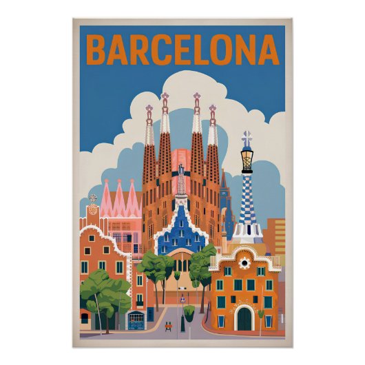 Vintage van Barcelona Spanje Perfect Poster (Voorkant)