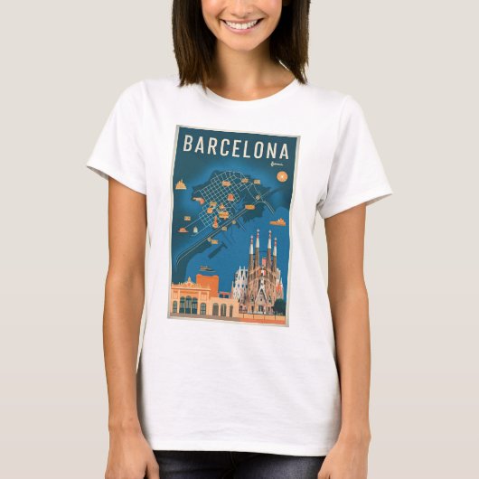 Vintage van Barcelona Spanje T-shirt (Voorkant)