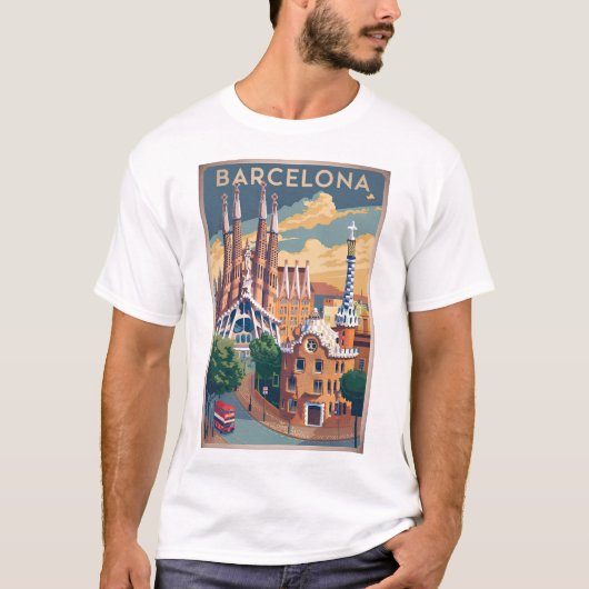 Vintage van Barcelona Spanje T-shirt (Voorkant)