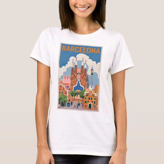 Vintage van Barcelona Spanje T-shirt (Voorkant)
