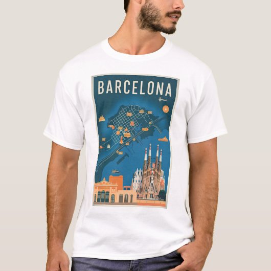 Vintage van Barcelona Spanje T-shirt (Voorkant)