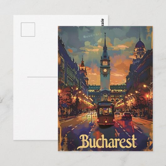 Vintage van Boekarest Briefkaart (Voorkant / Achterkant)