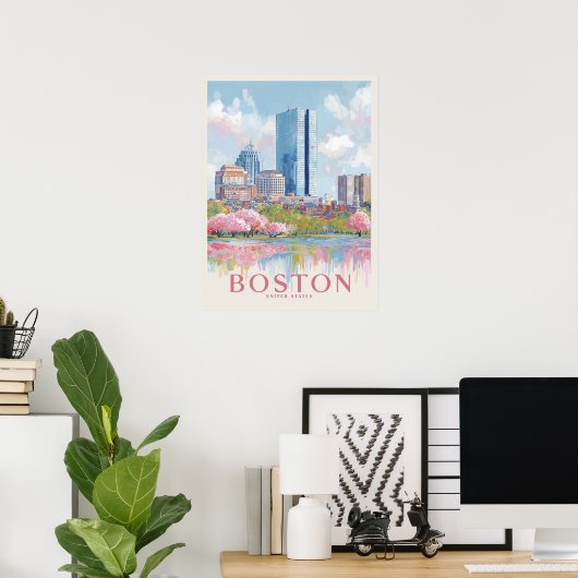 Vintage van Boston Cityscape Poster (Thuiskantoor)